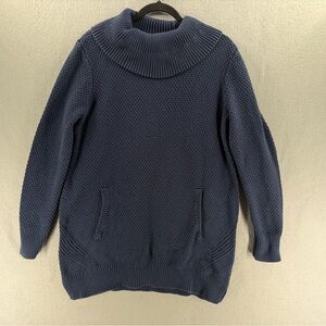 Duluth Trading Tunic Sweater Womens Size Large Navy Heritage Cowl Neck Pockets